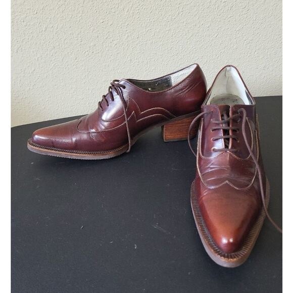 Vintage Coco Line Collection Women's 6 Pointed Toe Red Brown Leather Mule Witchy - Picture 4 of 8